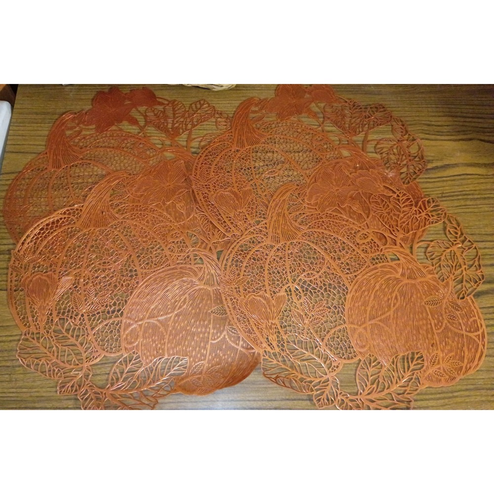 Set of 4 Copper Pumpkin Die Cut Placemats Thanksgiving Fall Harvest Decor